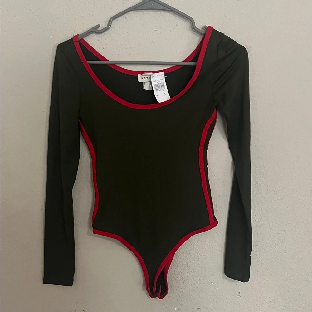 Beware Black Bodysuit with Red Trim - Picture 1 of 4